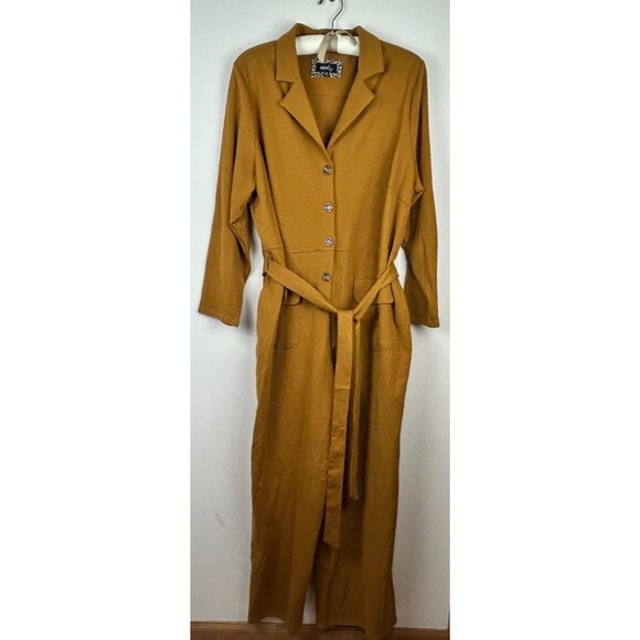 Mod X Womens 3X Mustard Belted Button Up Stretchy Jumpsuit - Picture 7 of 16